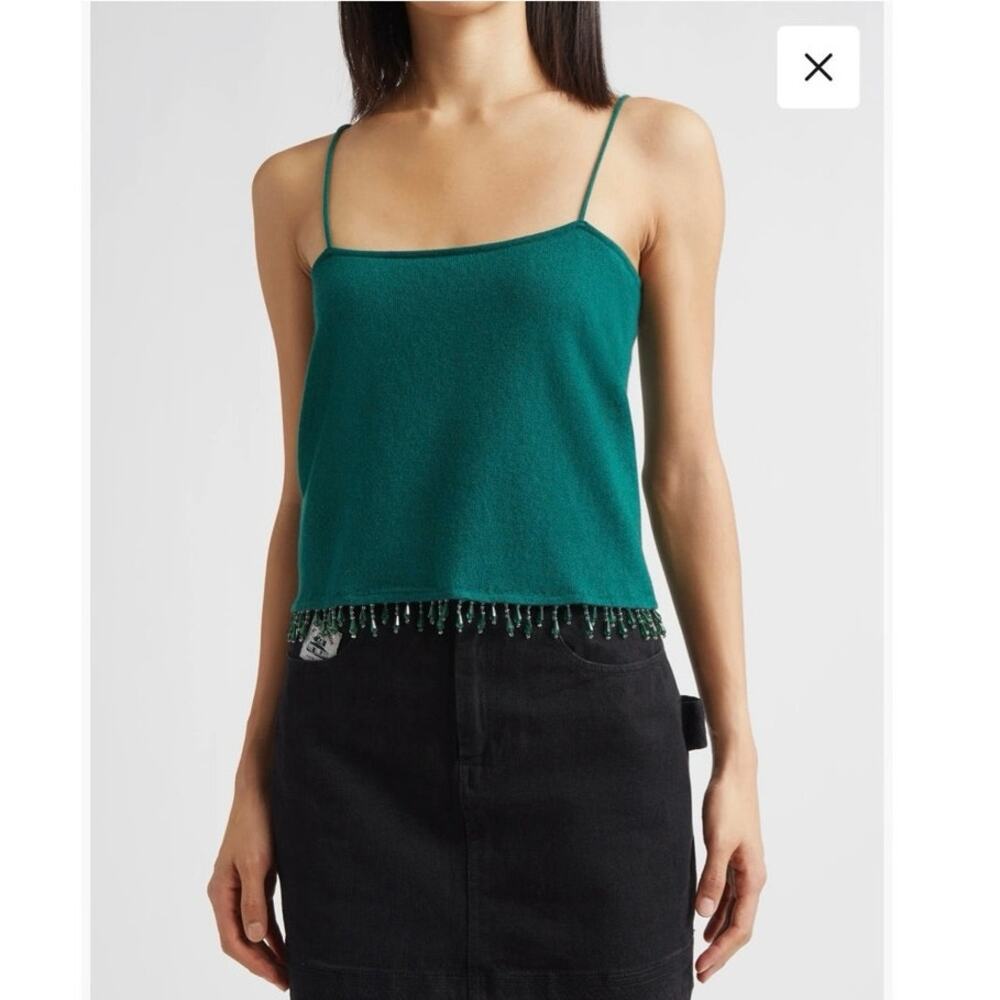 NWOT Bode Lodge Beaded Cashmere Camisole in Dark Green SZ M
